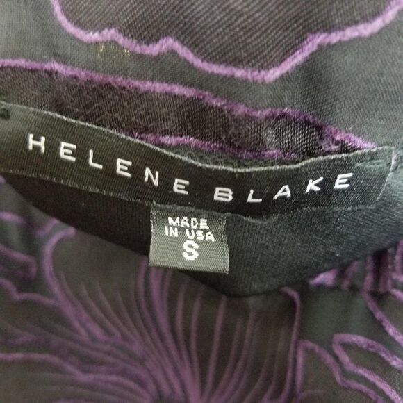 Helene Blake Black Purple Sheer Cropped Blouse Size Small - Picture 6 of 7